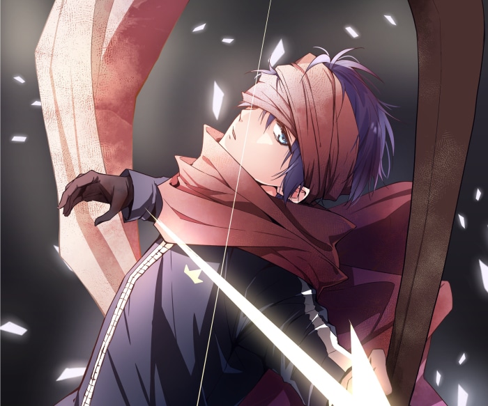 Yato from Noragami aiming a bow