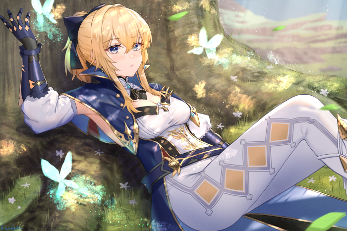 Jean from Genshin Impact resting by a tree