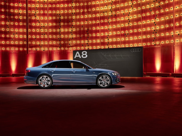 Blue Audi A8 quattro S line 4K