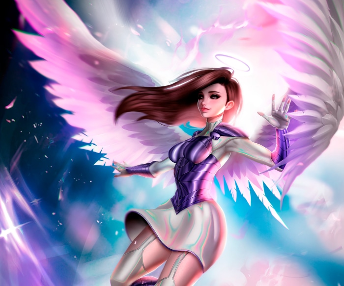 Fantasy Angel with White and Pink Wings