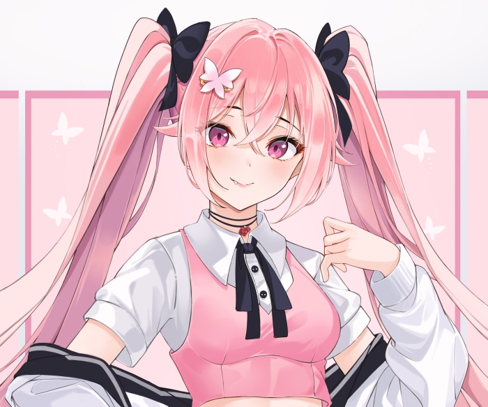 Anime girl with pink hair and pink eyes