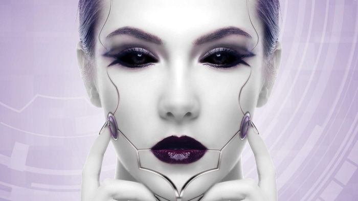 Sci Fi Cyborg Woman with Dark Eyes and Lips