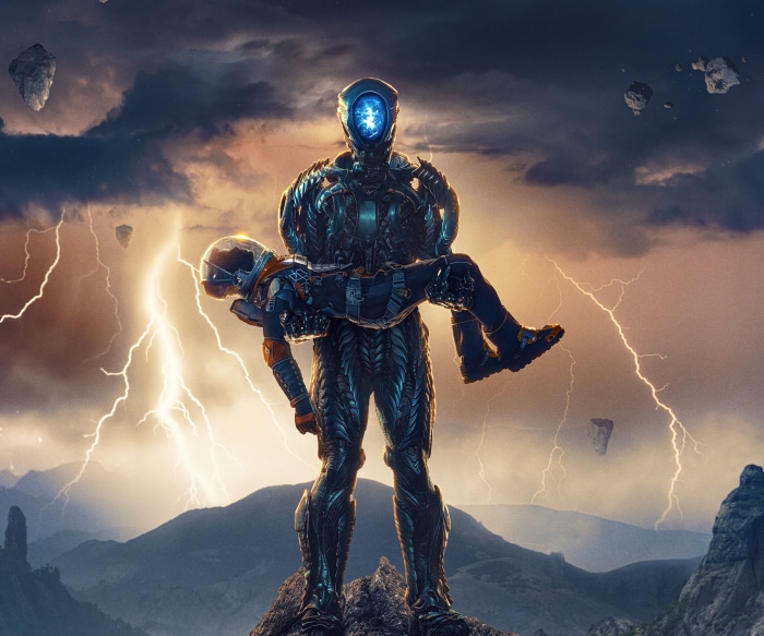 Robot carrying Will Robinson from Lost in Space