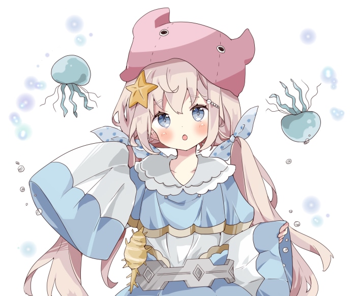 Anime girl with shark hat and jellyfish