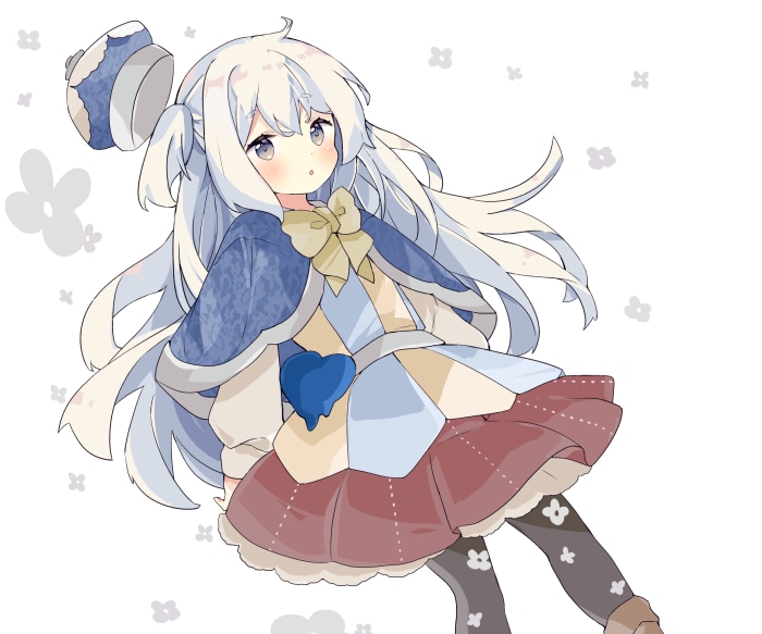 Anime girl with white hair and blue outfit