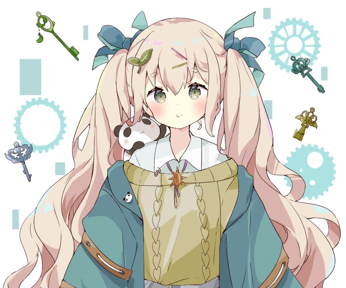 Anime girl with blonde pigtails and panda plushie