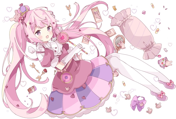 Anime girl with pink hair and magical wand
