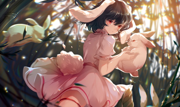 Tewi Inaba from Touhou with rabbits