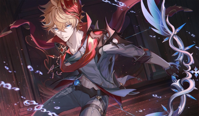 Tartaglia Childe from Genshin Impact with a bow