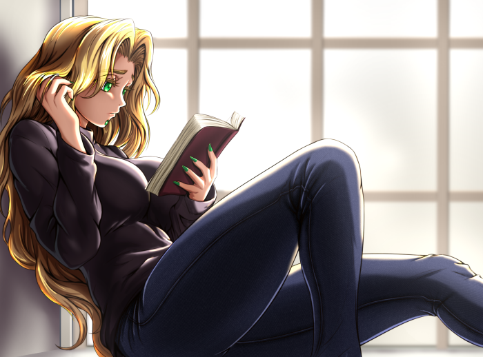 Rider from Fate/Grand Order reading a book