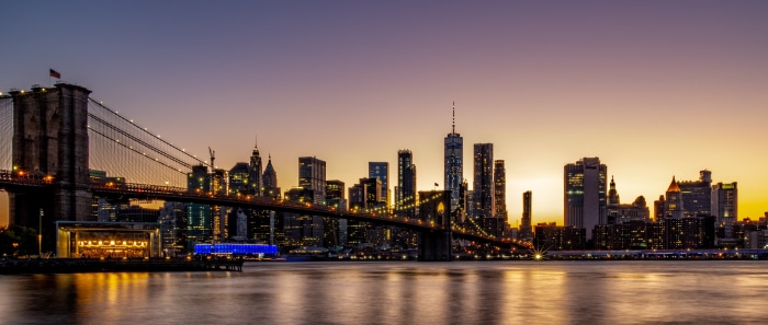 Brooklyn Bridge and New York Skyline at Sunset