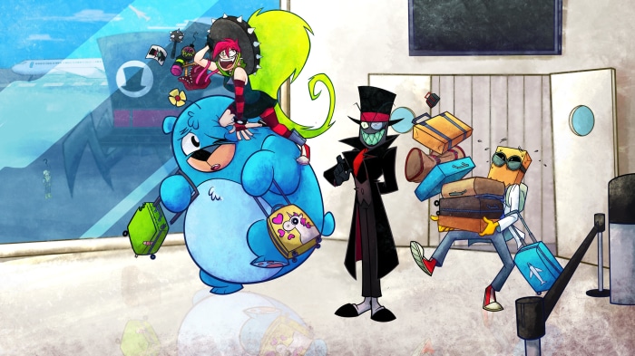 Villainous characters at an airport with luggage