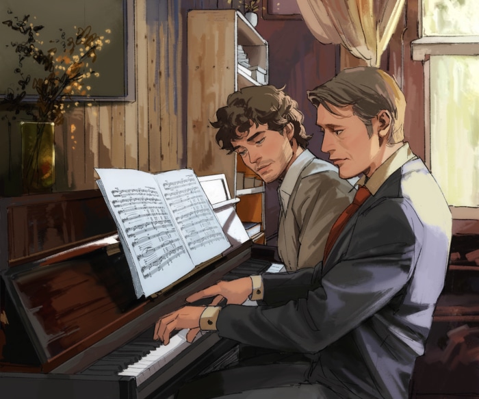 Hannibal Lecter and Will Graham playing piano