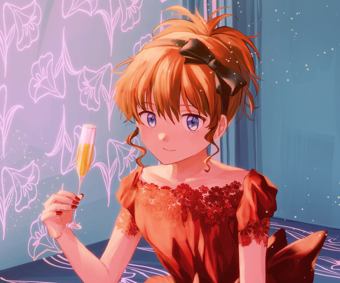 Kagura from Gintama holding a champagne glass