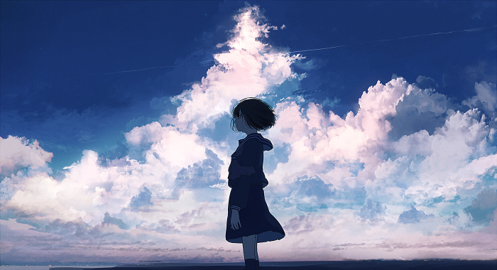 Girl in School Uniform Under Cloudy Sky