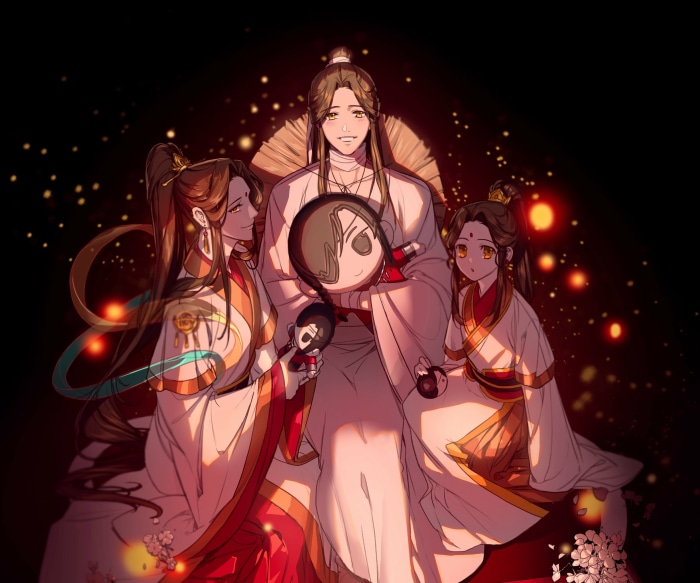 Xie Lian and two children from Tian Guan Ci Fu