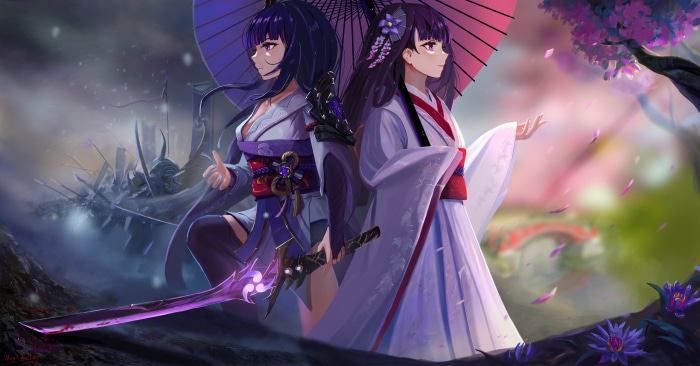 Raiden Shogun and Raiden Makoto in Kimono