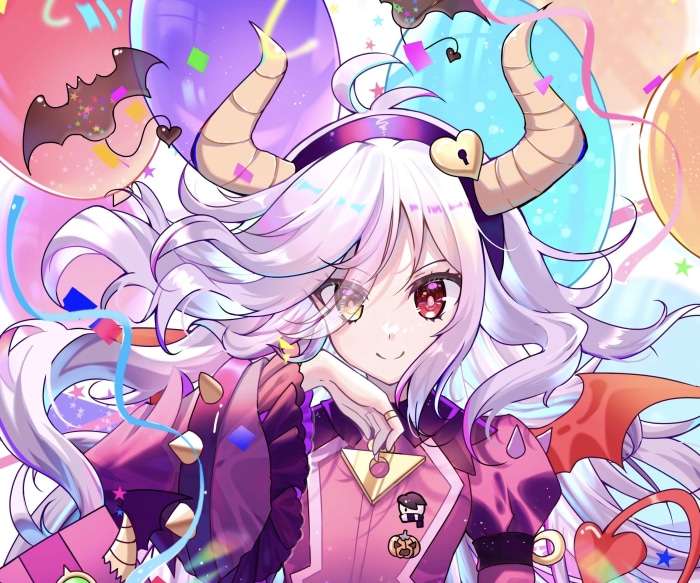 Colette from Brawl Stars with horns and heterochromia