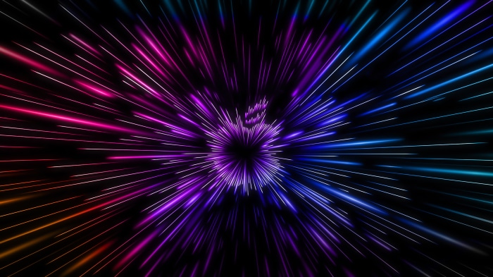 Apple logo with colorful light streaks