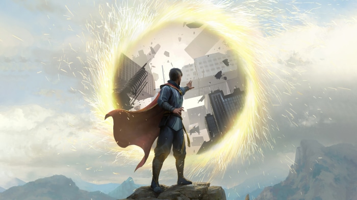 Doctor Strange opens a portal to a city