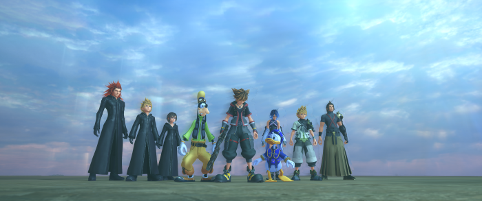 Kingdom Hearts characters including Sora, Donald, Goofy, and others