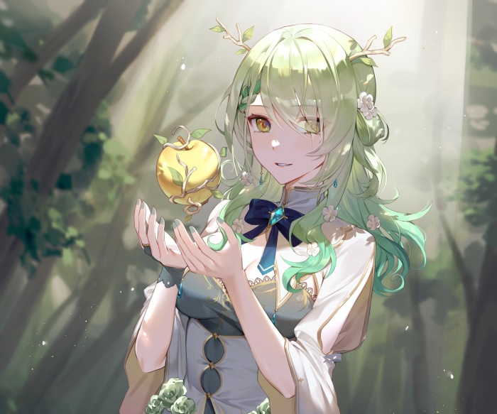 Ceres Fauna from Hololive holding an apple