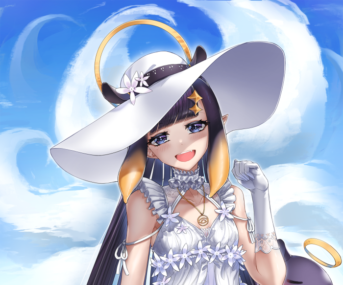 Ninomae Ina from Hololive wearing a white dress and hat