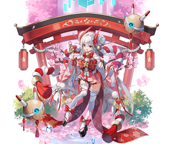 Girl in Shrine Outfit with Cherry Blossoms