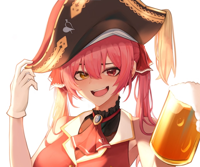 Houshou Marine from Hololive holding a beer