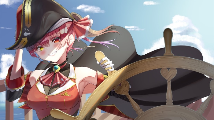 Houshou Marine from Hololive at a ship's helm