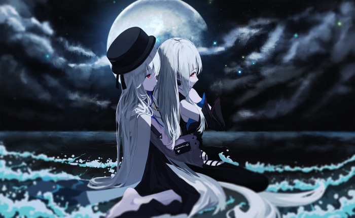 Skadi and Specter from Arknights by the sea