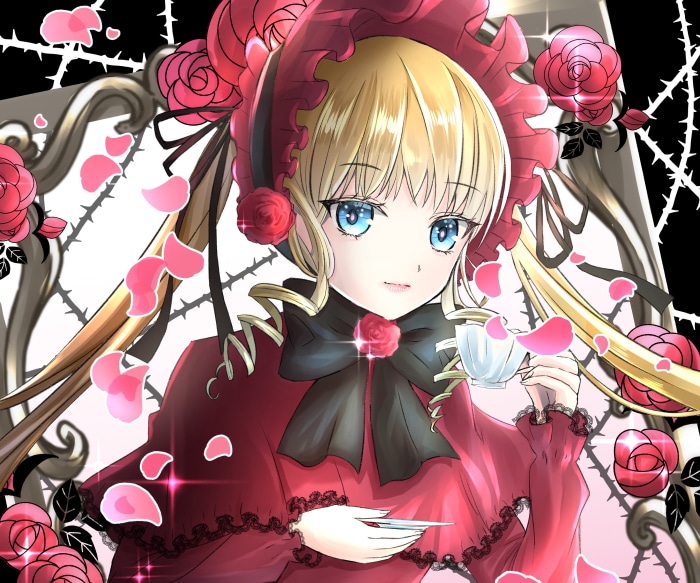 Shinku from Rozen Maiden holding a teacup