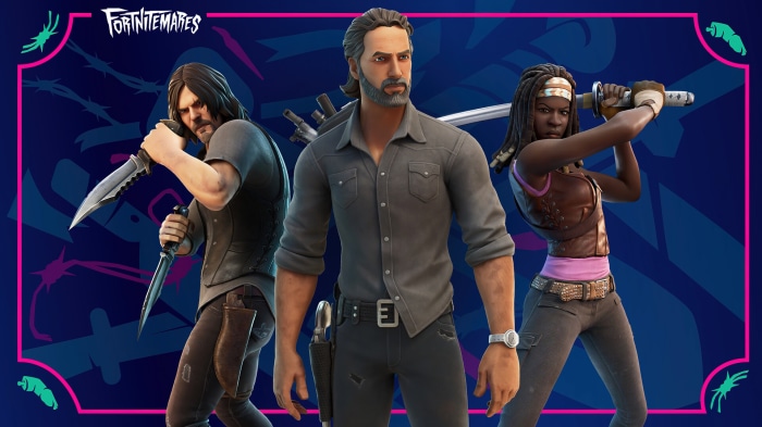 Rick Grimes, Michonne, and Daryl Dixon from The Walking Dead in Fortnite