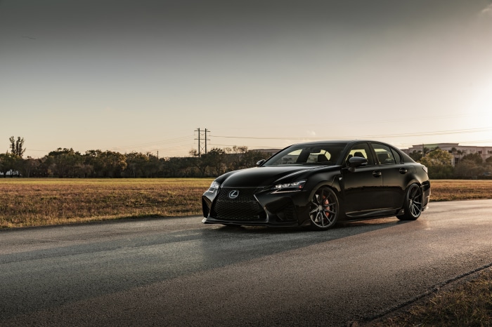 Black Lexus GS F on a road