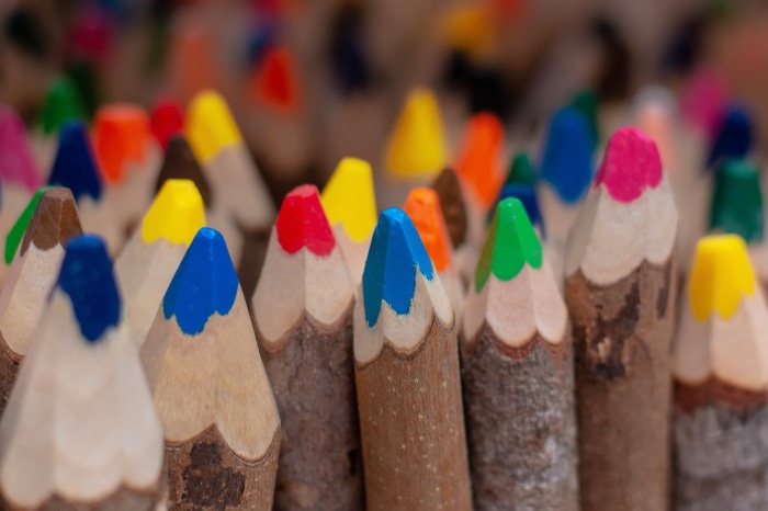 Macro photography of colorful wooden pencils