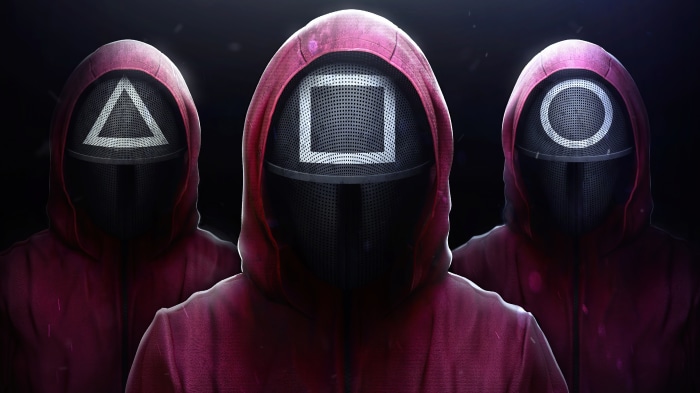 Squid Game masked guards with symbols