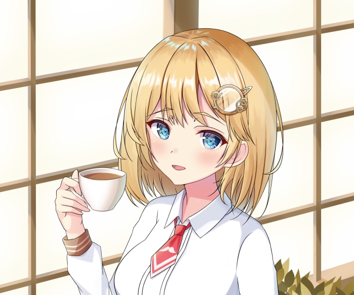 Watson Amelia from Hololive holding a cup