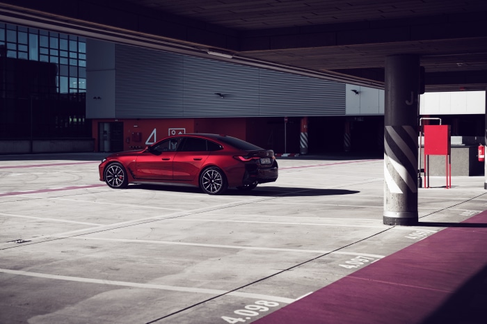 Red BMW 4 Series Gran Coupé M Sport in Parking Lot