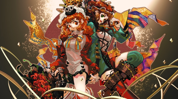 Two girls with elaborate outfits and hairstyles