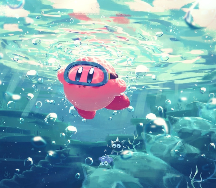 Kirby underwater with goggles