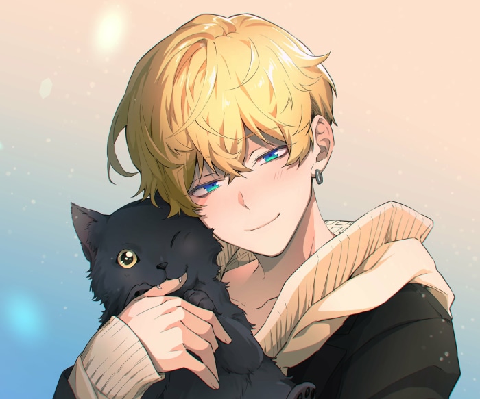 Chifuyu Matsuno from Tokyo Revengers with a black cat