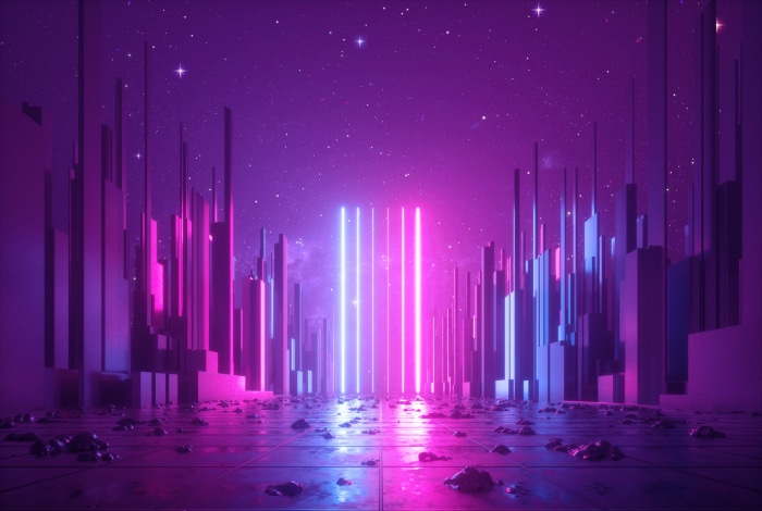 Neon Cityscape with Stars and Lights