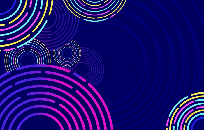 Abstract Circles with Neon Colors on Dark Blue Background