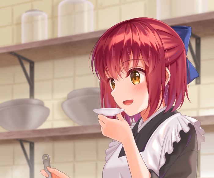 Kohaku from Tsukihime in a kitchen