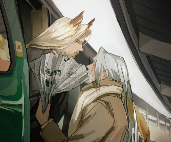 Hellagur and Doctor from Arknights on a train