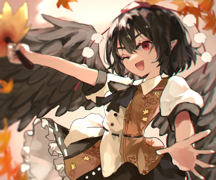 Aya Shameimaru from Touhou Project with black wings
