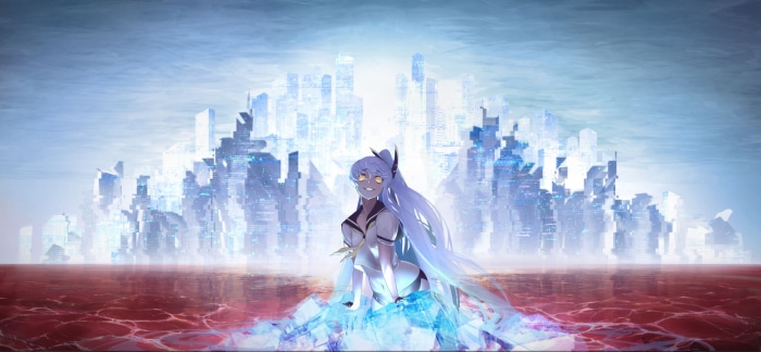 Siren Purifier from Azur Lane in a futuristic city