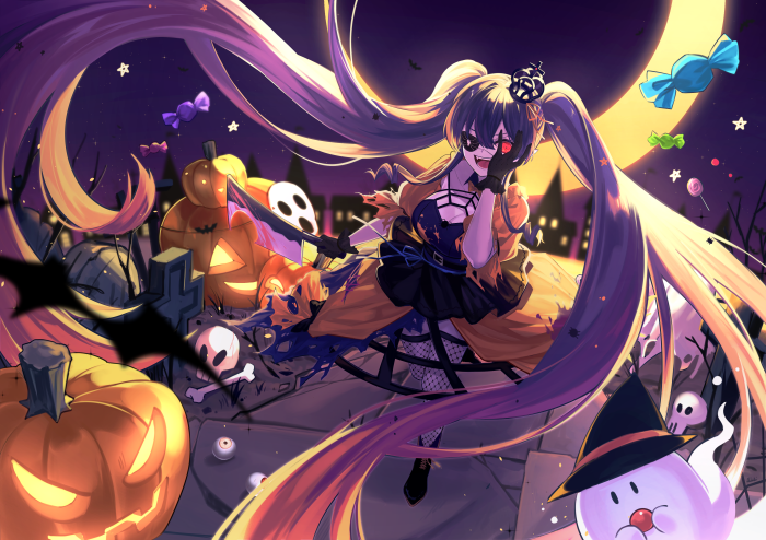 Girl in Halloween Costume with Pumpkins 4K