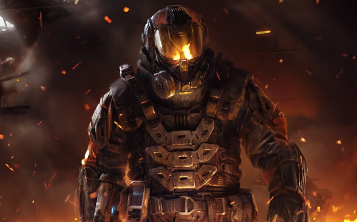 Soldier in armor with gas mask in Call of Duty: Black Ops