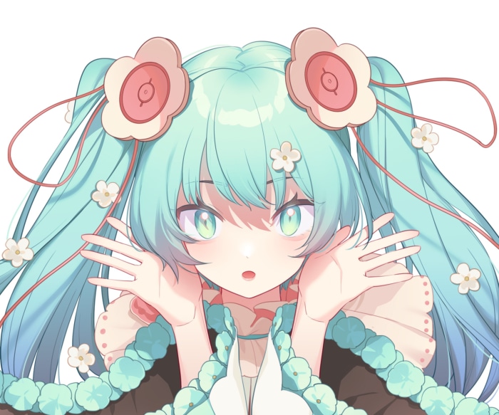 Hatsune Miku with Aqua Hair and Flower Accessories